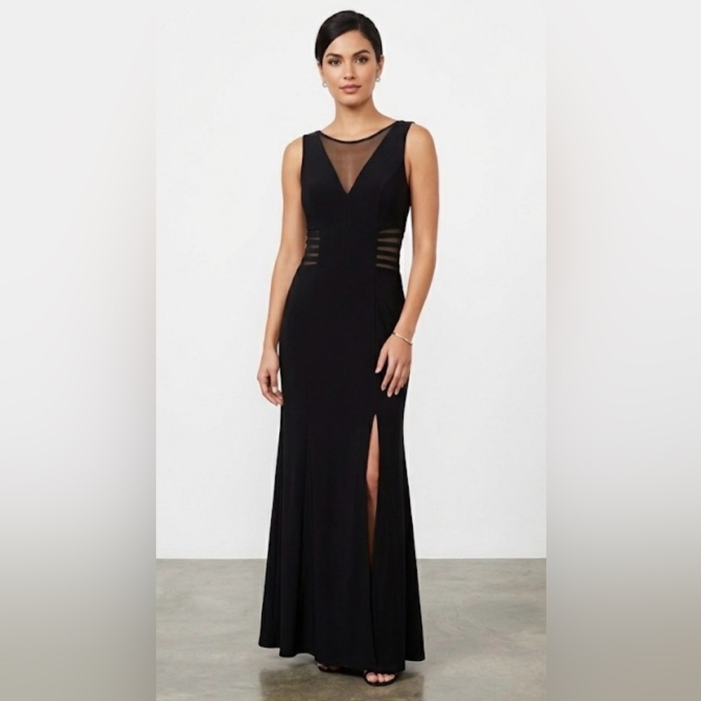 Morgan & Co Black Cutout Mesh Maxi Dress Size 5/6 (see measurements)